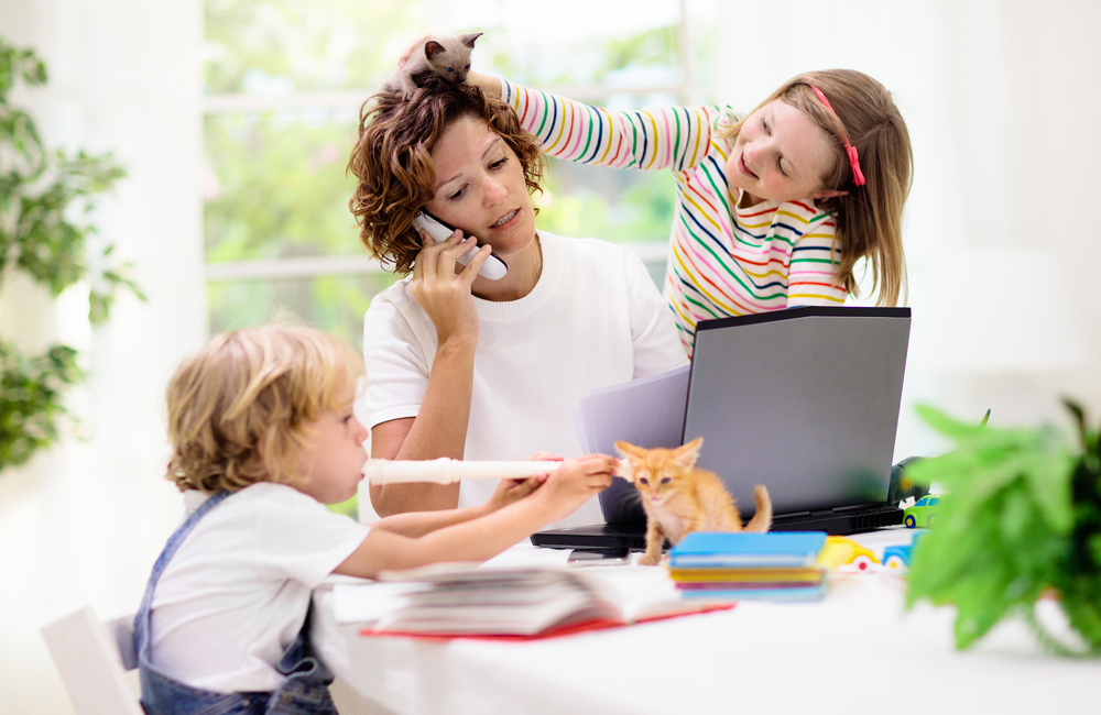 Kids playing with mom at home, kids playing with moms hair, kids playing with mom at home