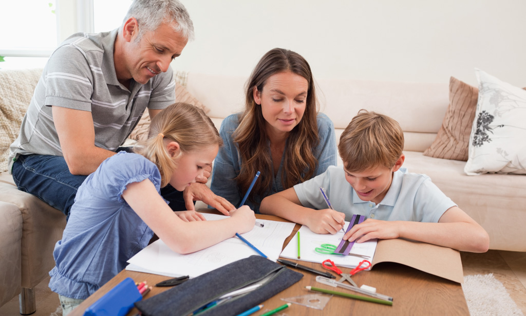 Homeschool, parents, kids learning at home, education at home