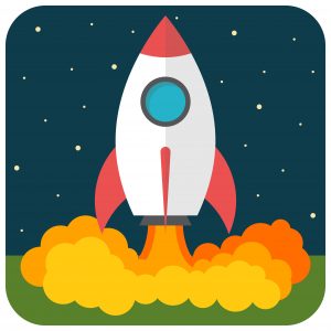 Rocket launch, flat design, vector illustration, silver and red rocket illustration