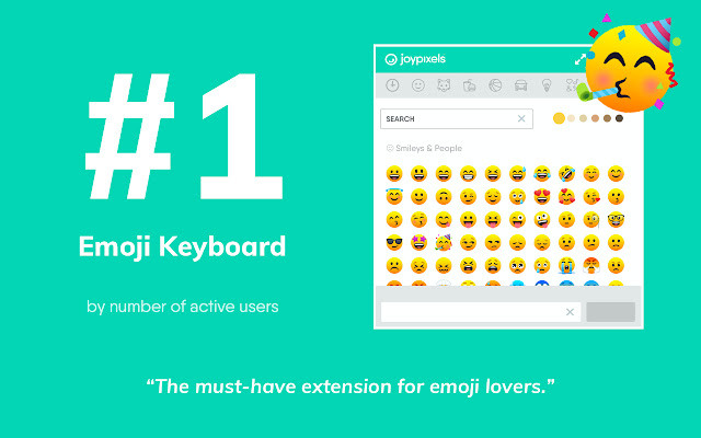 Emoji Keyboard by JoyPixels title page against a green background 