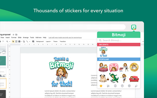 Bitmoji stickers from Bitmoji extension app on a green background